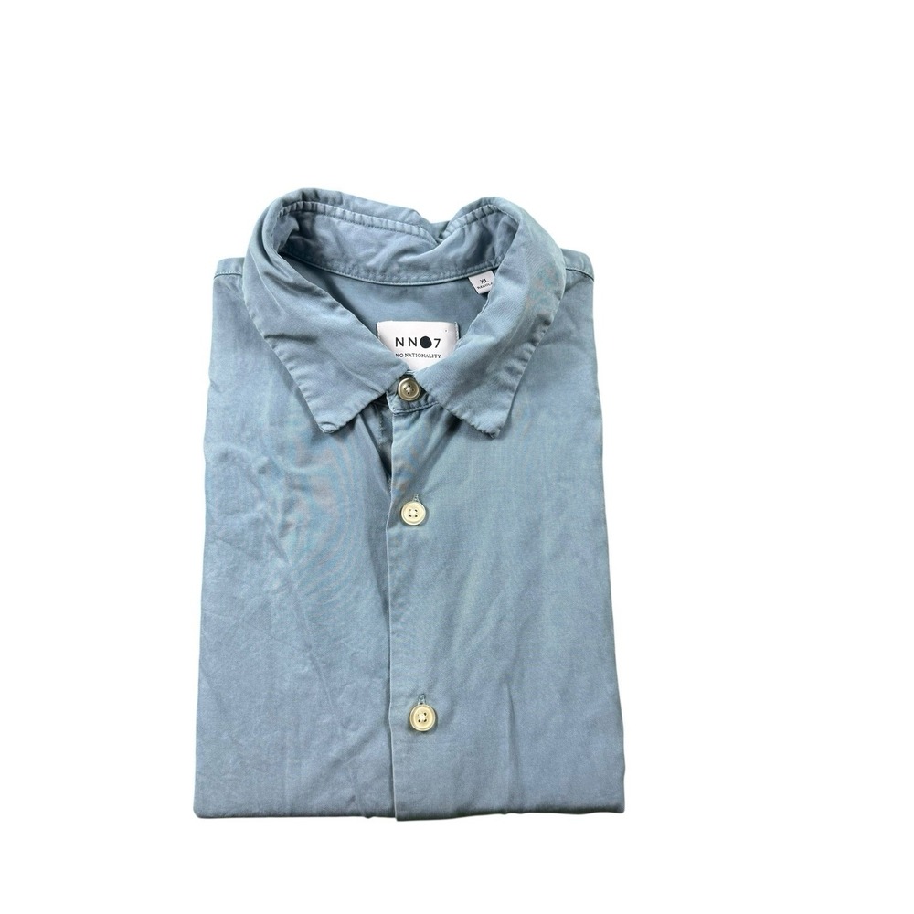 NN07 No Nationality Blue‎ Tencel S/S Men's Button Front Size XL Mint
